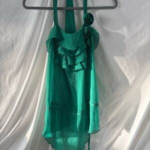 Y2K Emerald Green Ruffle Top